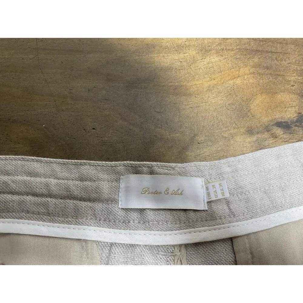 Porter & Ash Pants Mens Size 34 Beige Pleated Linen Blend Drawstring Tapered $88